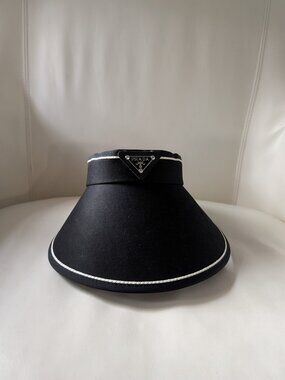 New PRADA Milano Visor Black Nylon and Triangle Logo Plate Adjustable Sun